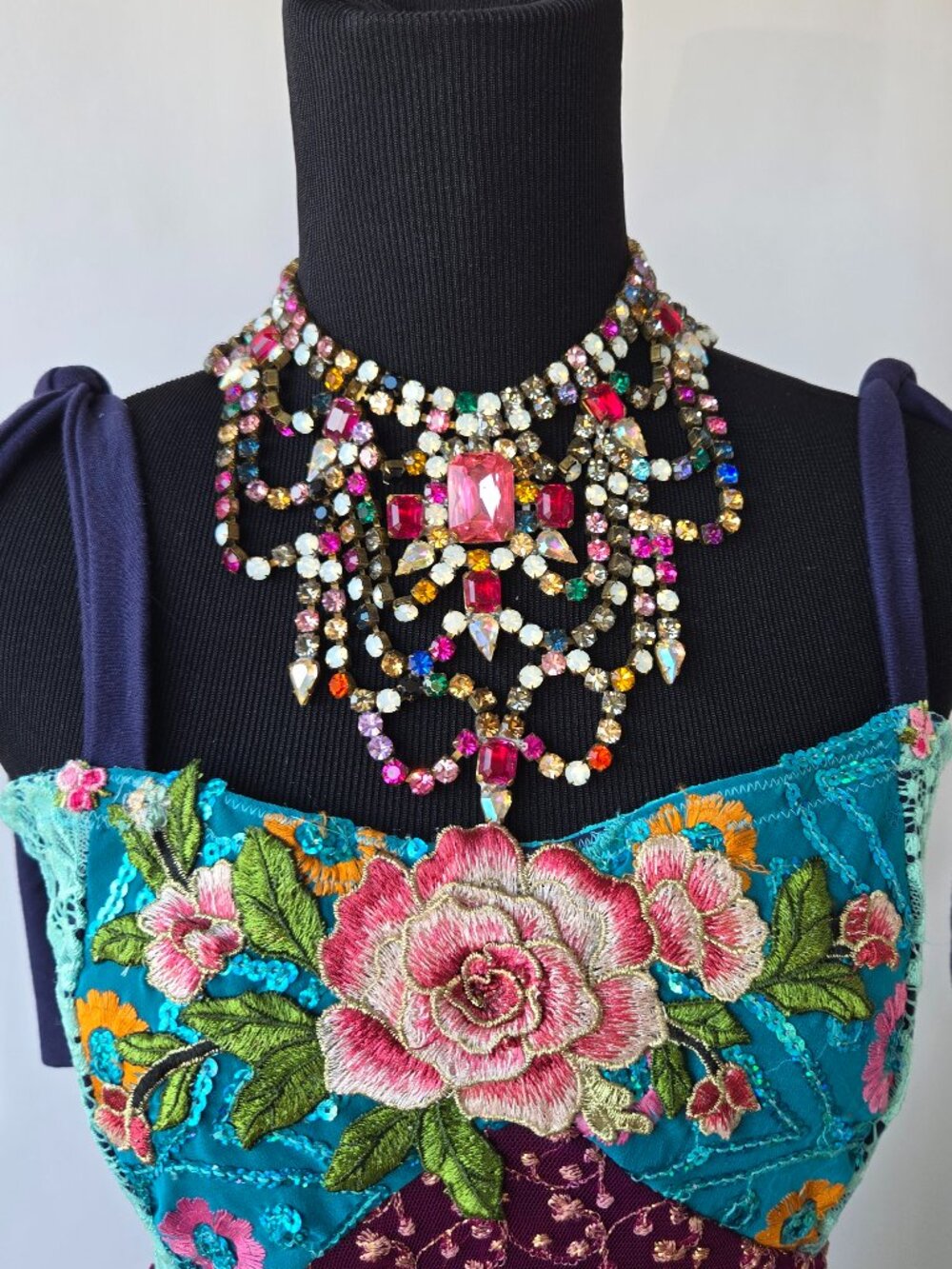 Vintage Pink Crystal and Multi-Color Rainbow Crystal Necklace Princess Fairycore